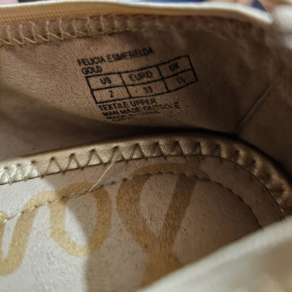Girl’s SAM EDELMAN Felicia Flats Bow Scrunch Sz 2 Cream/ Metallic - Picture 7 of 7